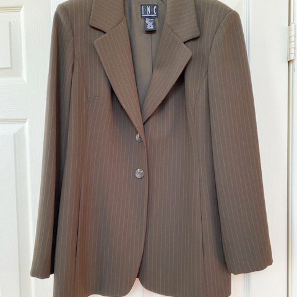 INC Brown Pinstripe Boyfriend Jacket Size 10